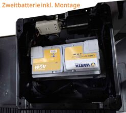 Zweitbatteriehalter Ford Transit Custom Tourneo Custom VW New Transporter und Caravelle in Sitzkonsole FAhrer Batterie nachrüsten Halter für LiFePo Batterie nachrüsten inkl. Montage