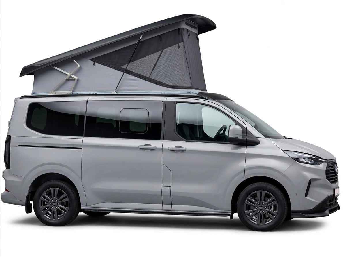 Aufstelldach Ford Tourneo Custom und VW New Transporter Caravalle Nachrüstung Einbau Aufstelldach und Schlafdach in den Camper von Spezialisten Seitenansicht groß