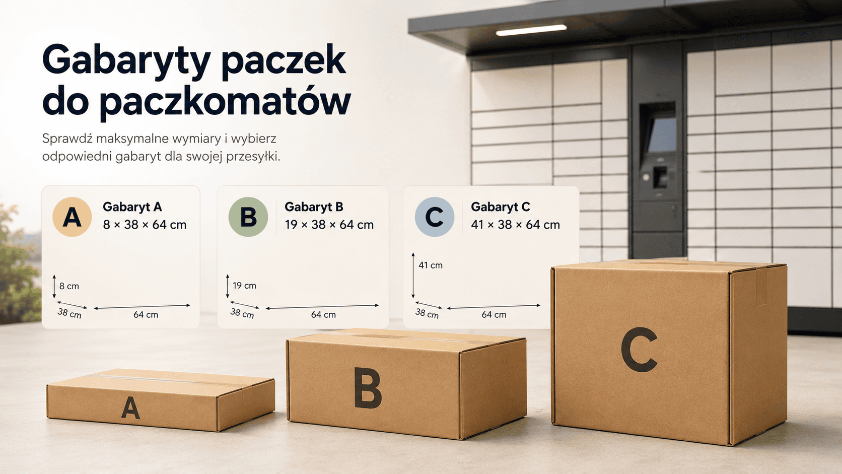 Gabaryty paczek do paczkomatów A B C i kartony wysyłkowe
