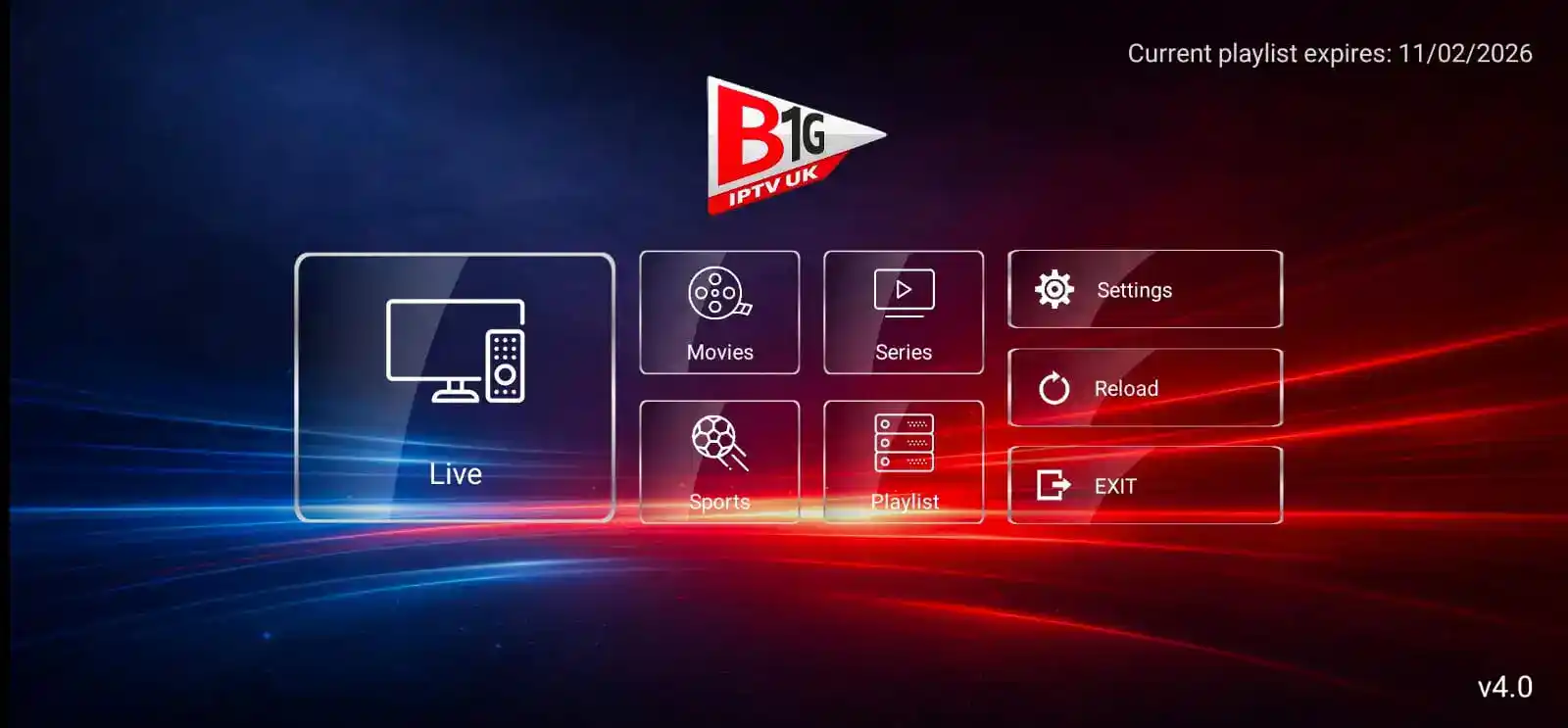 B1G Player IPTV App Interface – Live TV Movies and Series UK