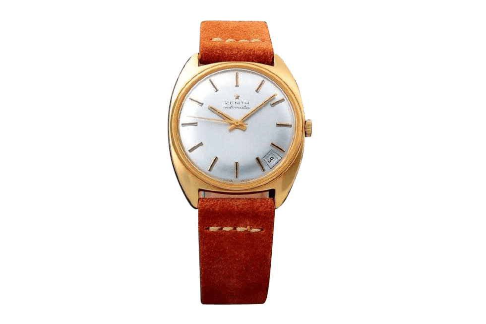 3223_1 Vintage Gents 18k Yellow Gold Zenith Date Watch.
