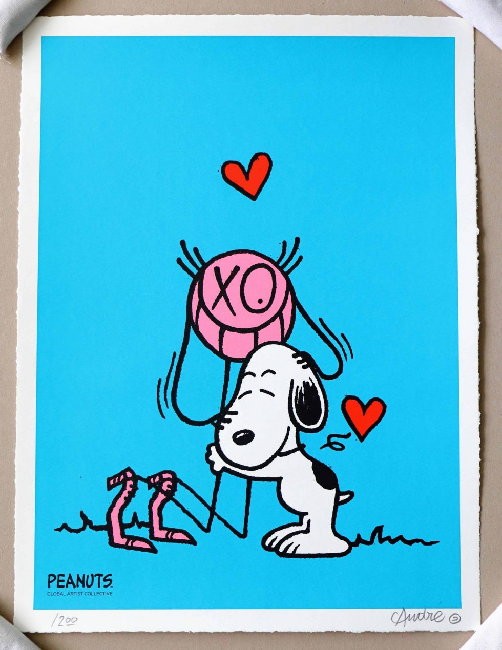 HB29-058 – Andre Saraiva Mr. A Loves Snoopy Blue Silk Print Limited Edition – Baer & Bosch Auctions