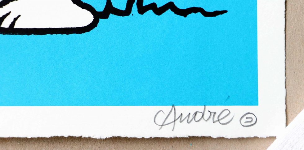 HB29-058 – Andre Saraiva Mr. A Loves Snoopy Blue Silk Print Limited Edition – Baer & Bosch Auctions