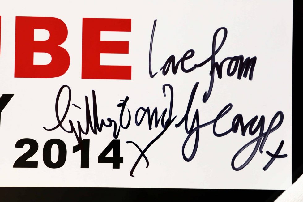 HB29-067 – Gilbert & George Signed Scapegoating Pictures Glee Poster – Baer & Bosch Auctions