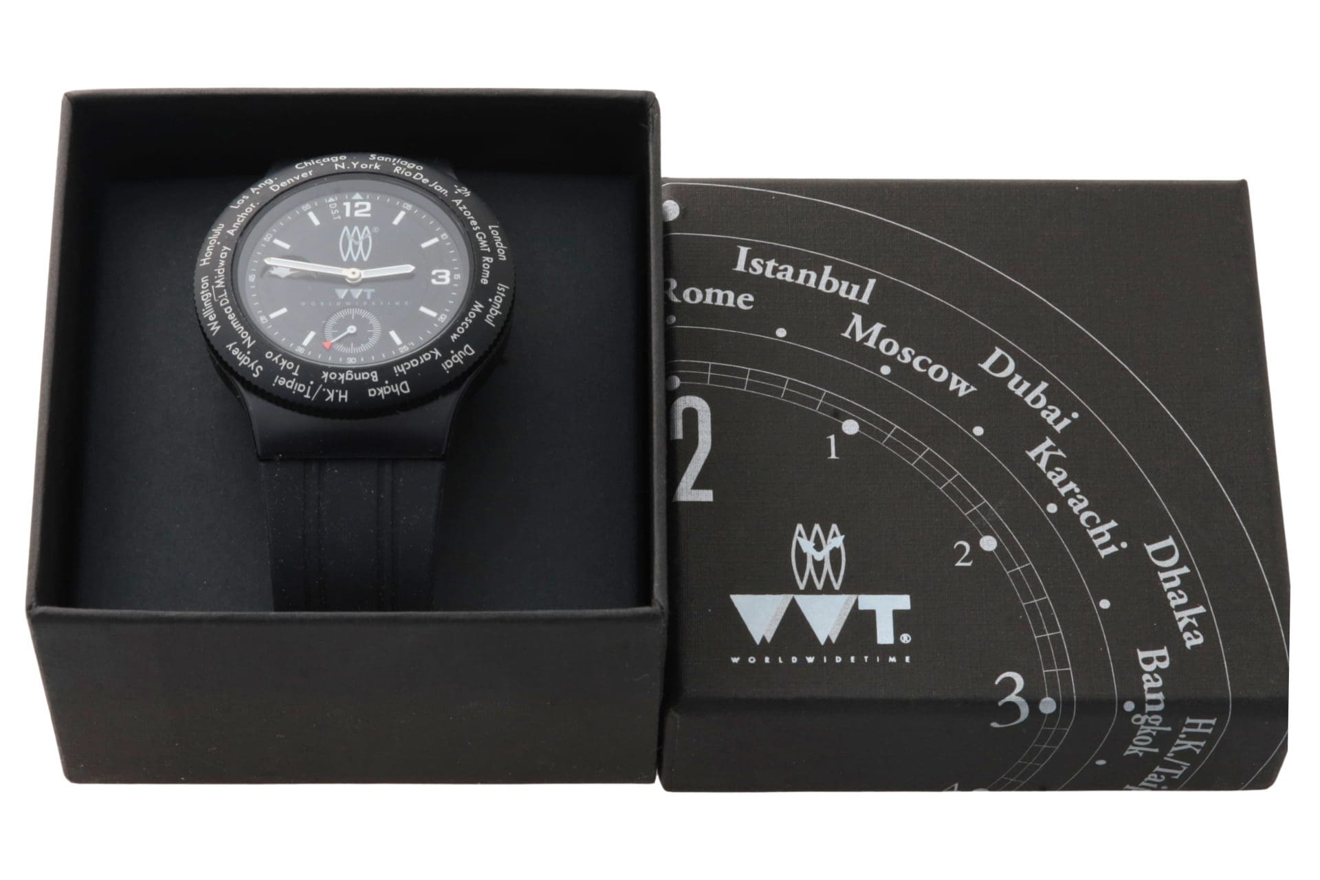 HB31-020 – ATOP WWT World Time Watch Sun/Moon Dial With Box – Baer & Bosch Auctions