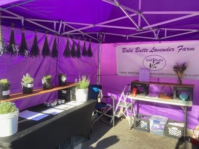 Bald Butte Lavender Farm's product display at Farmer's Market.