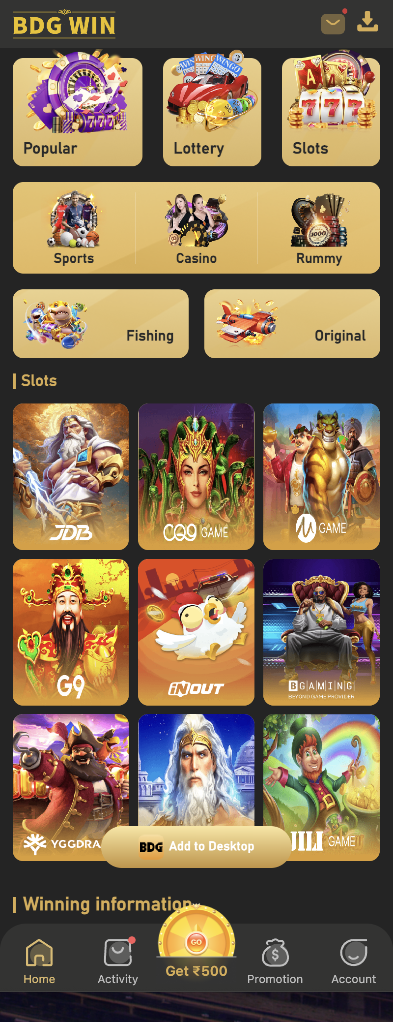 BDG Win on iPhone screenshot from the BDG Win app