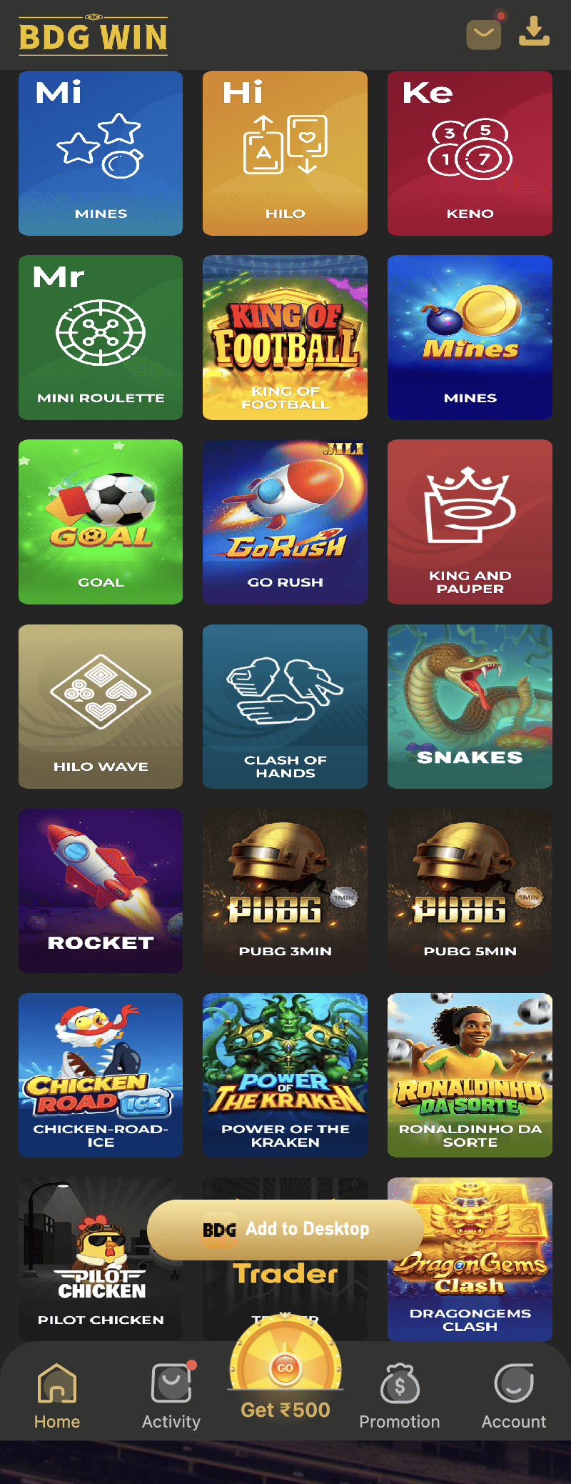 BDG Win Rocket game screenshot from the BDG Win app