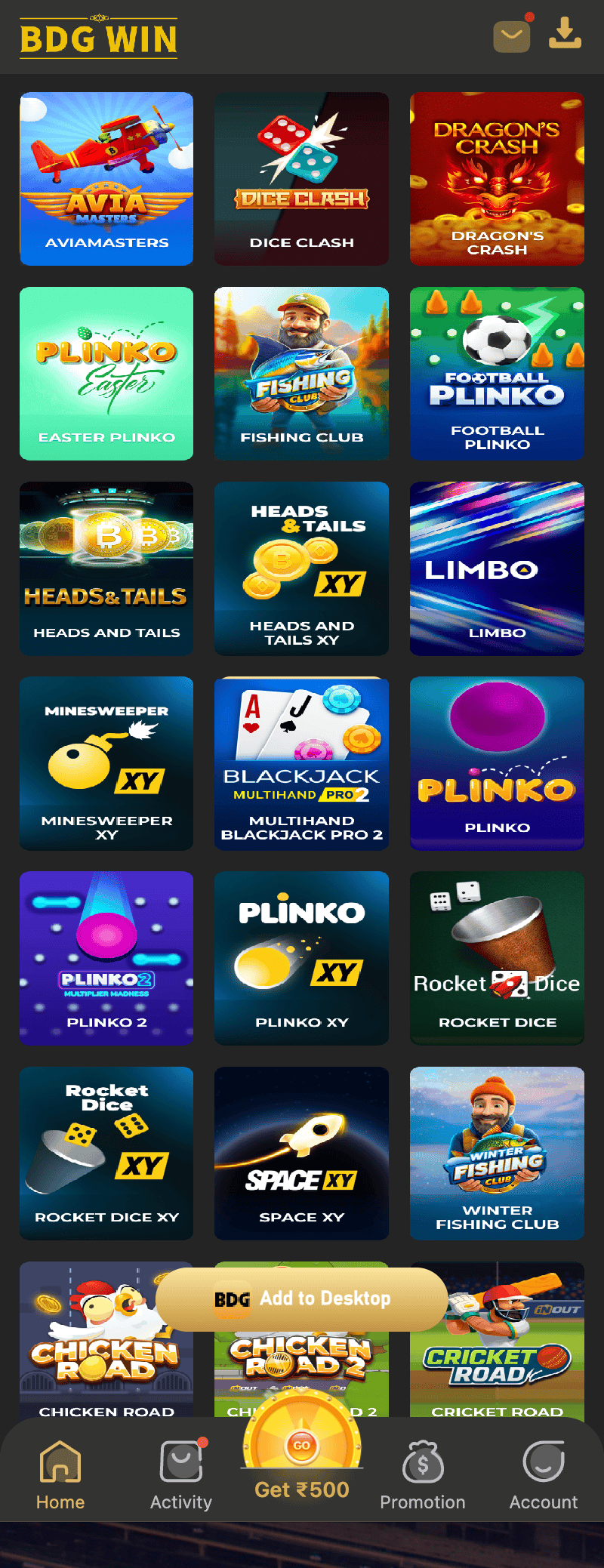 BDG Win Blackjack screenshot from the BDG Win app
