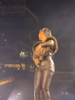 Rihanna and JAY-Z performing together live on stage during JAY-Z's Yankee Stadium concert residency.