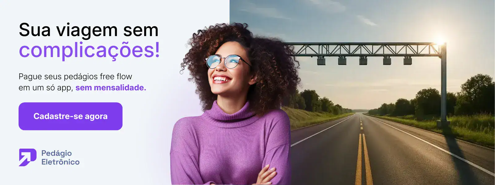 Banner com o título "Sua viagem sem complicações!" e um botão "Cadastre-se agora".