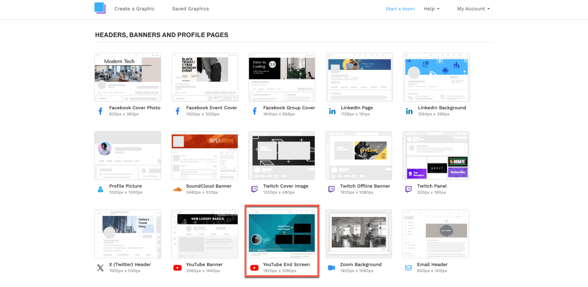 YouTube end screen templates in Snappa