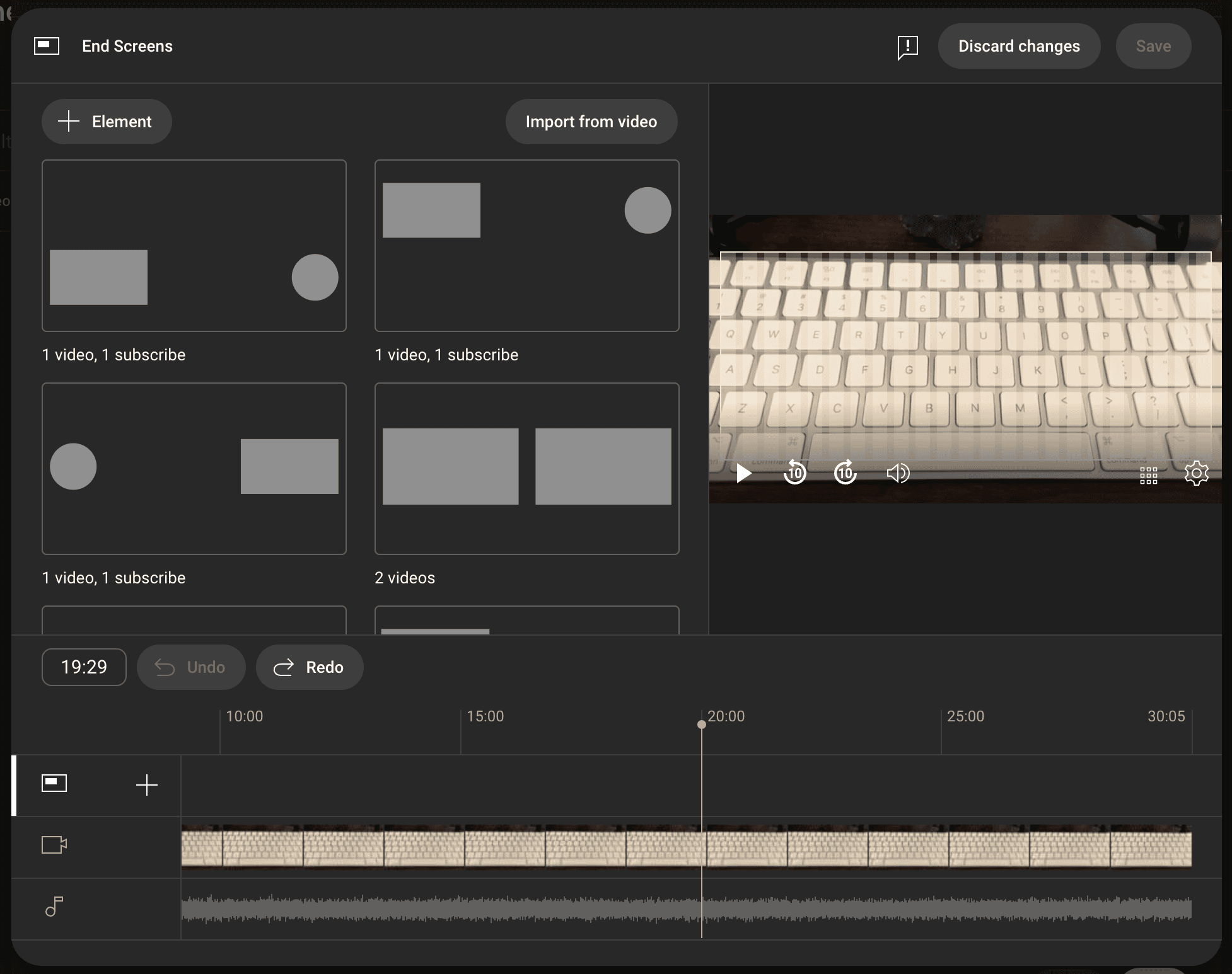 YouTube end screen creation.