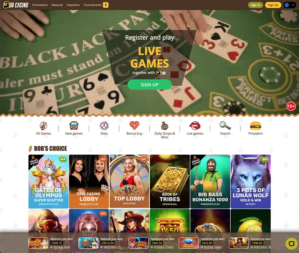 Bob Casino Live Games