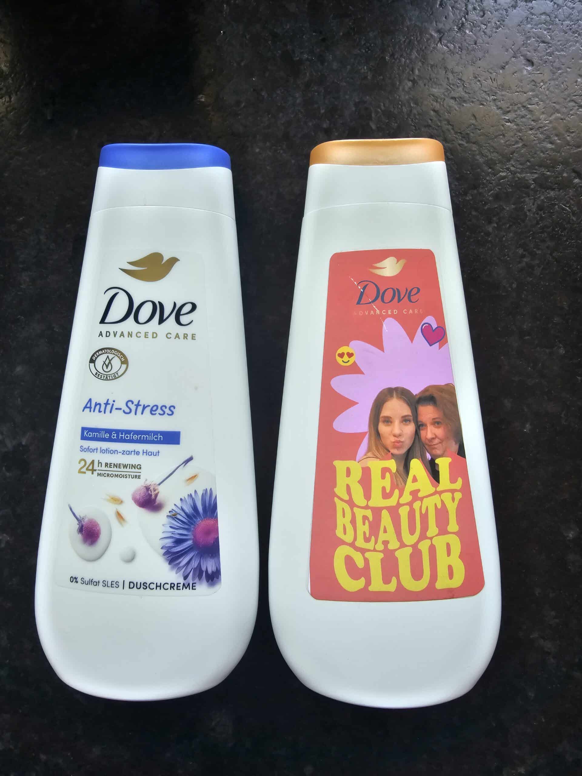 Dove-Flaschen, eine mit persönlichem Etikett