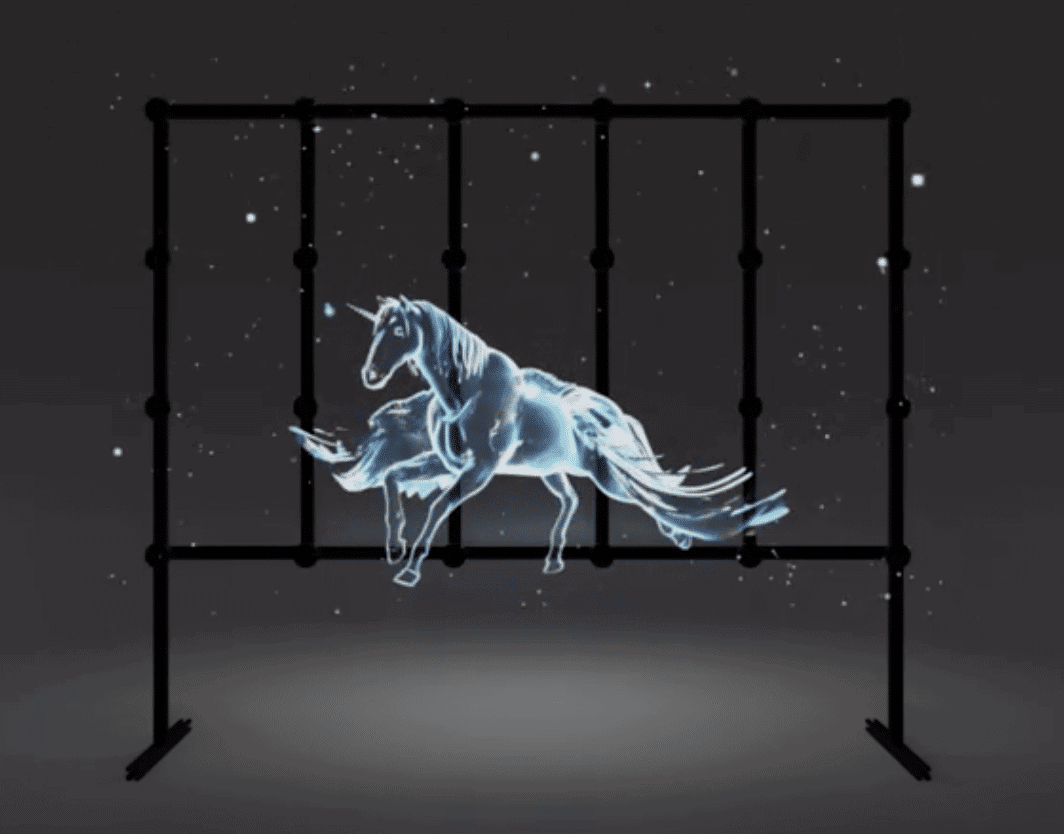 Hologramm-Wall mit schwebendem Einhorn