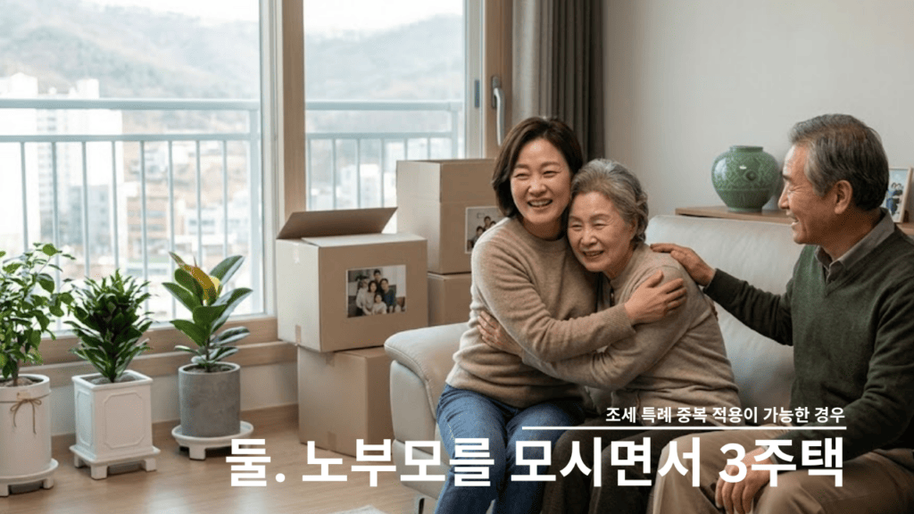 노부모를 모시게 되면서 3주택이 된 경우 양도소득세 비과세 특례 중복 적용이 가능할 수 있습니다.