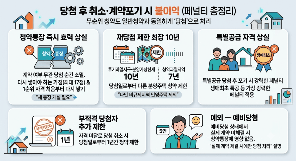 무순위 청약 무주택 요건중에서 당첨 포기또는 계약취소시 불이익에 대해 알아보겠습니다.