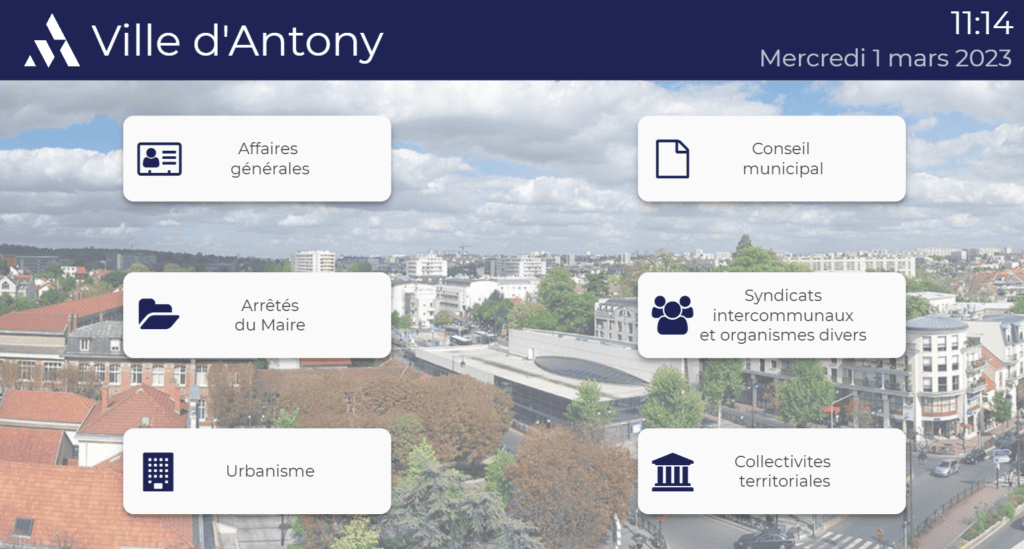 Interface page d'accueil affichage légal en mairie