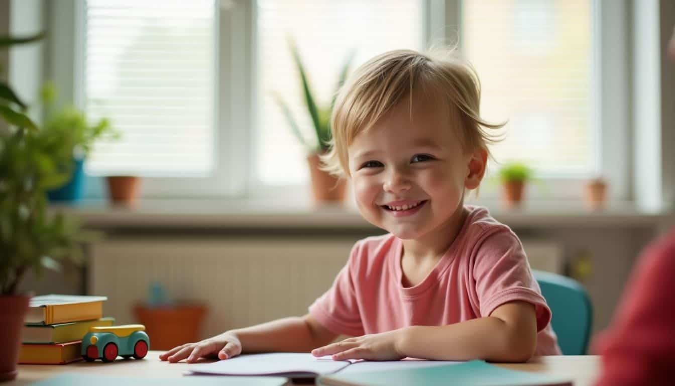 A young child exploring a bright, inviting room with toys and books.