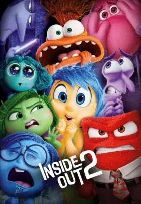 Movie poster for Disney Pixar's Inside Out 2 featuring Joy, Anxiety, Sadness, and Anger, available by IPTV shop.
