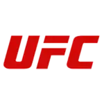 The official UFC logo in bold red italicized letters on a white background for live sports streaming via IPTV.