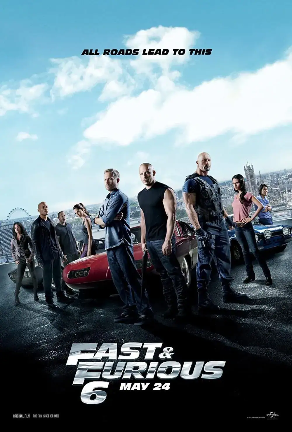 Fast and Furious 6 movie poster featuring Vin Diesel and Paul Walker, highlighting the action-packed movie collection and live sports available via shop IPTV.