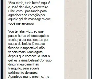Foto de depoimento real sobre os benefícios do Calmisure no tratamento auxiliar de sintomas de artrite e inflamações articulares.