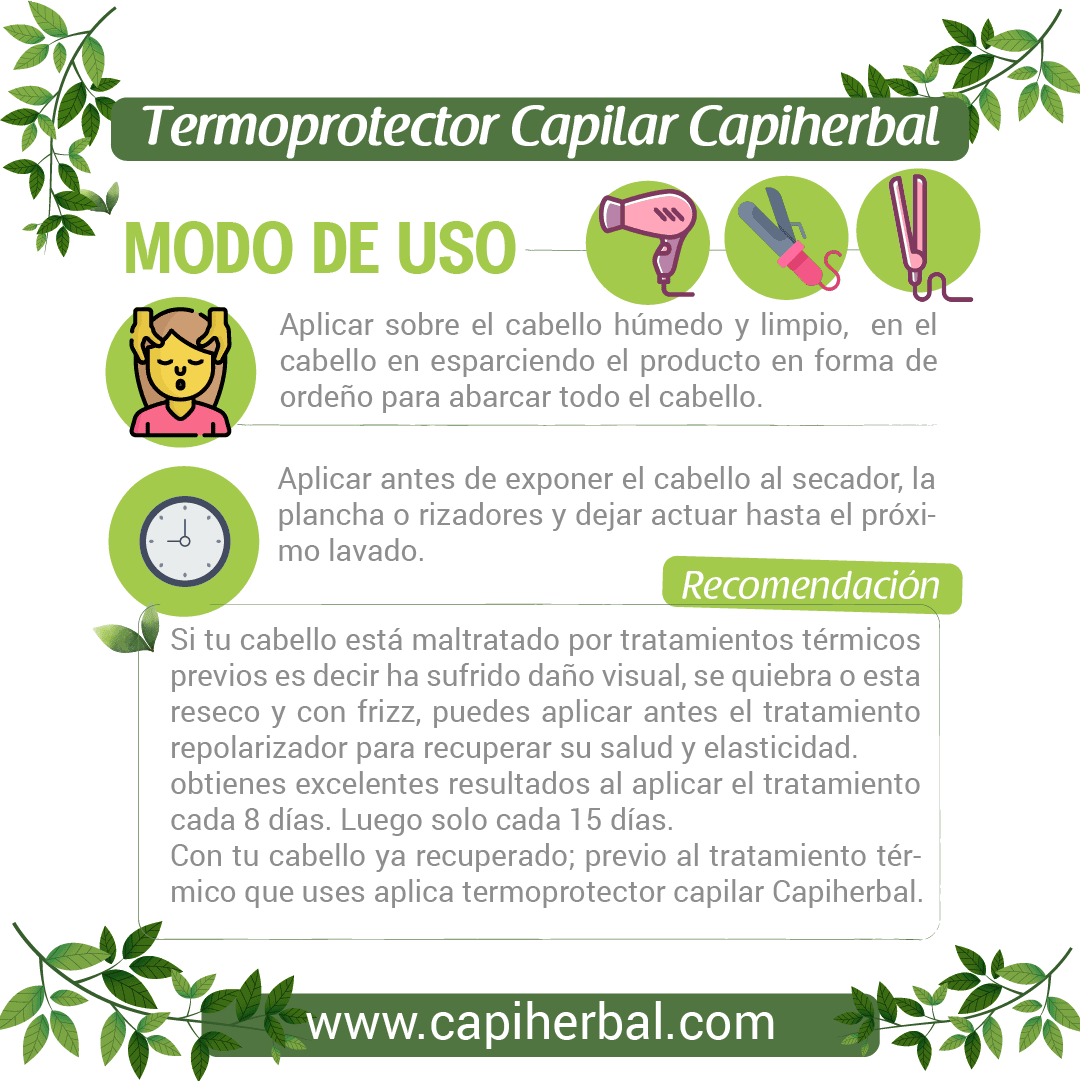 Modo de Uso Termoprotector Capilar 2 con extractos naturales – CapiHerbal