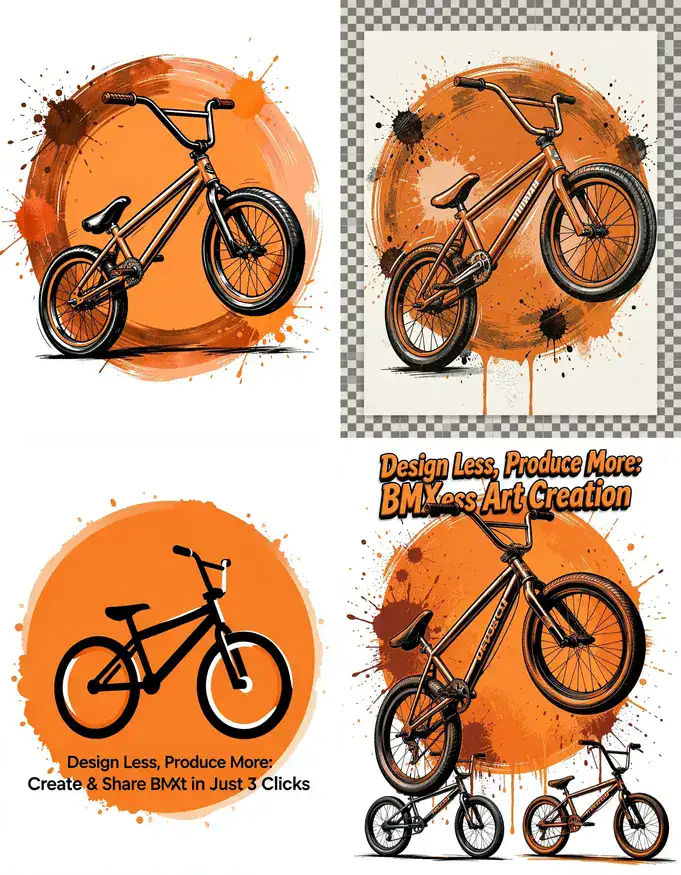 Dynamic Pop Art BMX Bicycle Sticker with Vibrant Orange Accents and Bold Black Lines