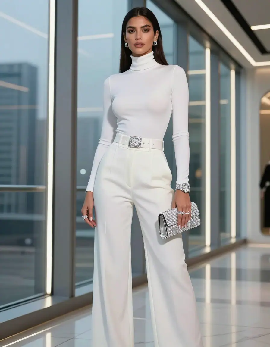 Futuristic Chic: All-White Luxury Ensemble