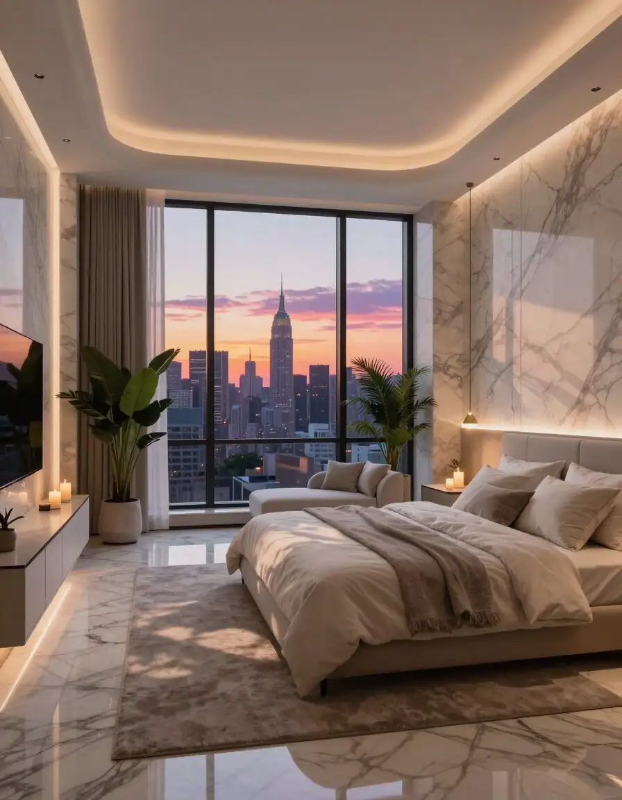 Luxury Bedroom with NYC Skyline View