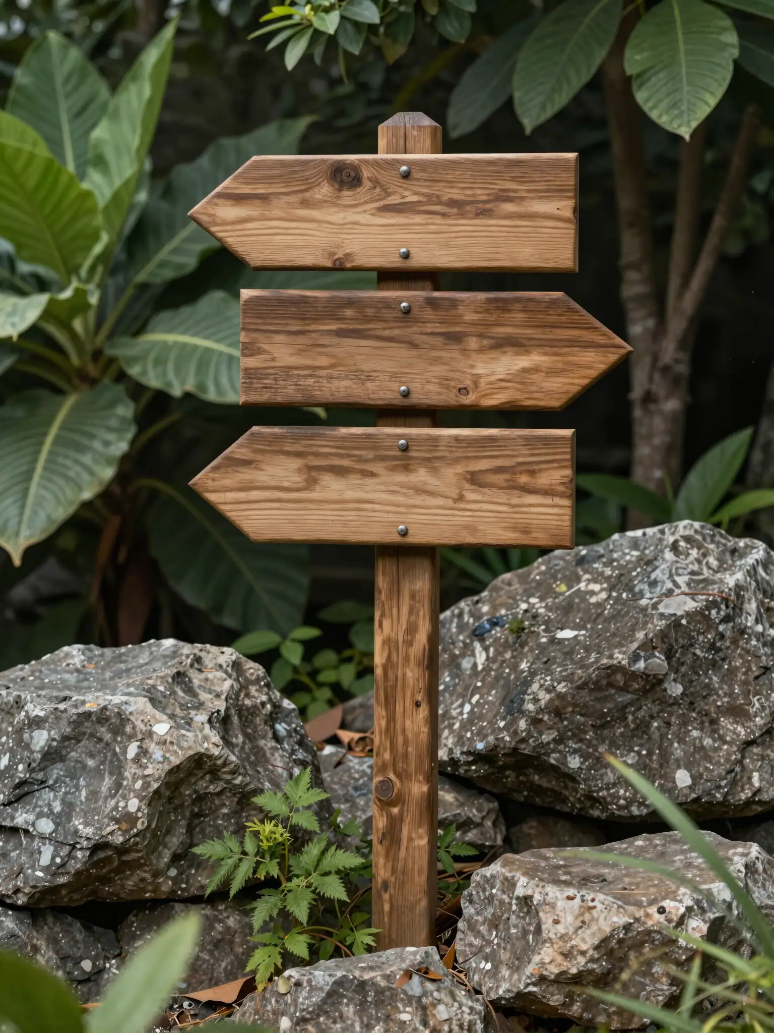 Wooden Directional Signpost in Natural Setting
