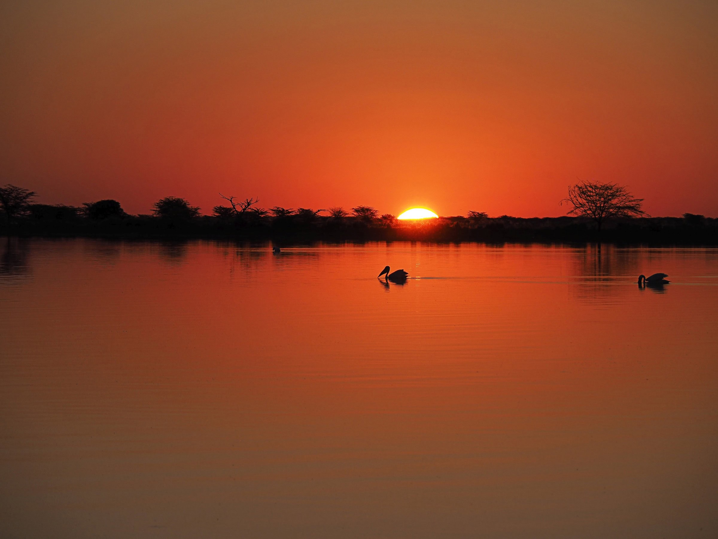 Sonnenuntergang Sowa Pan Botswana Afrika