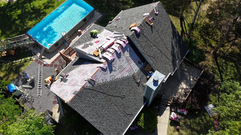 Roof replacement in progress in Carmel Ridge, Charlotte NC