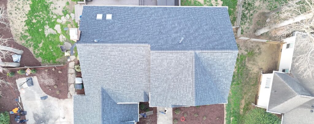 Roof replacement in the Sardis area of Charlotte NC — drone view