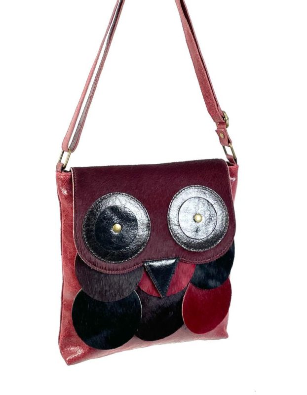 Bolso búho de piel con pelo