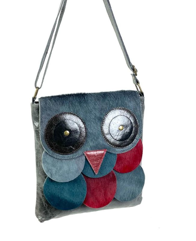 Bolso búho de piel con pelo