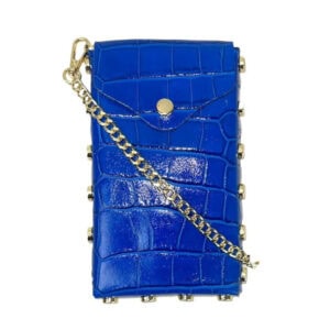 Portamovil de Piel Italiana Mujer con Tachuelas Decorativas y Solapa de Botón