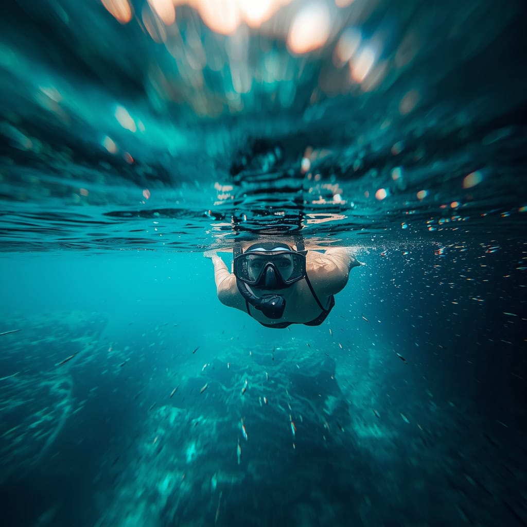 lucid-origin_A_vivid_semi-underwater_photograph_capturing_a_person_wearing_modern_black_and_b-0