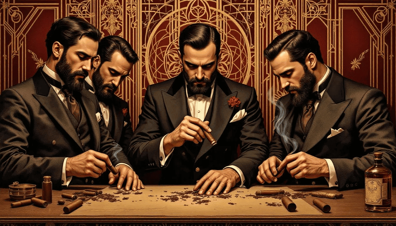 Portraits of renowned male cigar rollers, highlighting their craftsmanship.