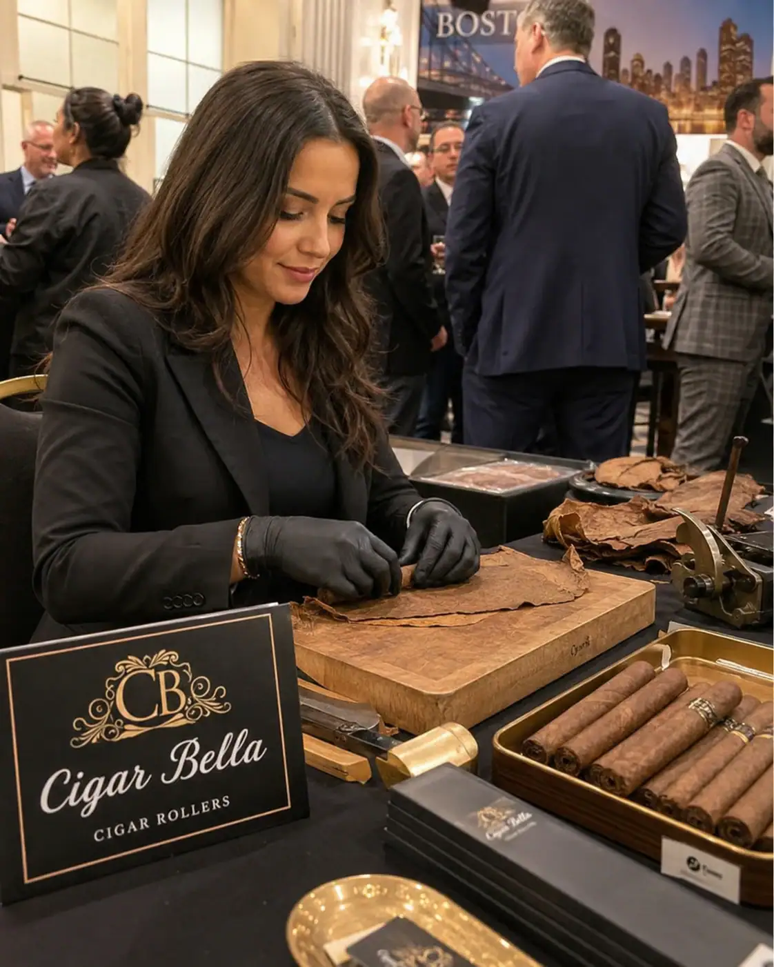Cigar rollers Boston corporate event with a Cigar Bella live cigar rolling demonstration
