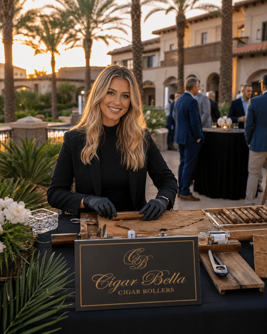 Professional Cigar Rollers Phoenix Cigar Bella Phoenix cigar rollers providing live cigar rolling at a luxury Arizona event