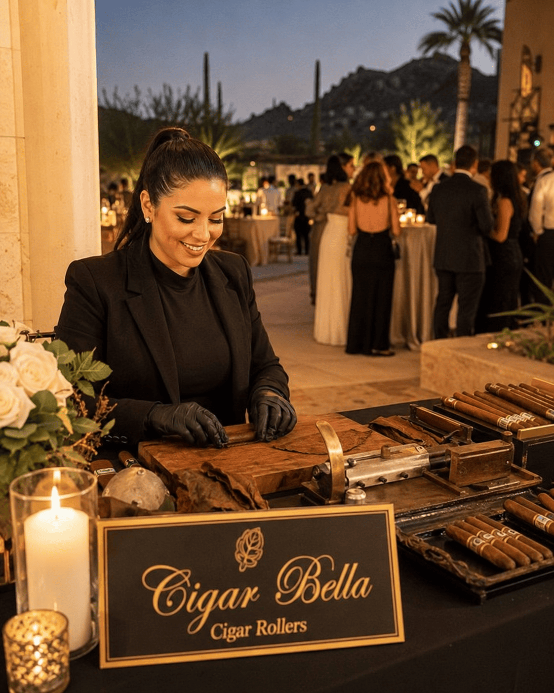 Professional Phoenix cigar roller rolling cigars for golf tournament players and sponsors