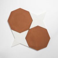 Calacatta Viola, Rustic Terracotta Honed Basket Weave Marble Mosaic