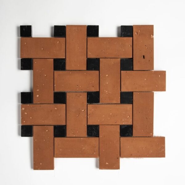 Black, Rustic Terracotta Honed Big Basket Weave Marble Mosaic