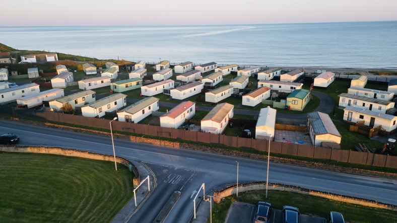 Caravan park mobile homes Ariel shot