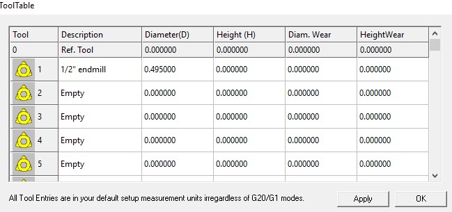 mach3 tool table showing .495" offset