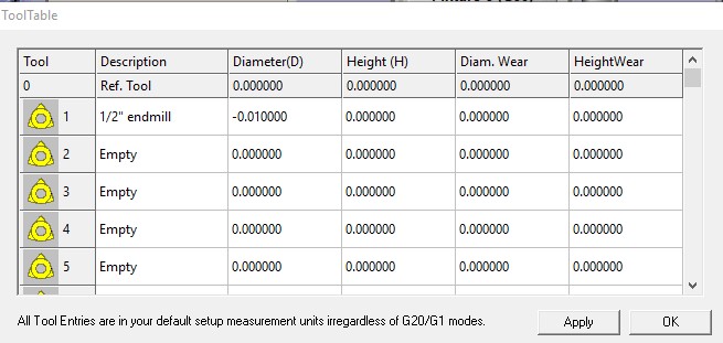 mach3 tool table showing -.01 offset