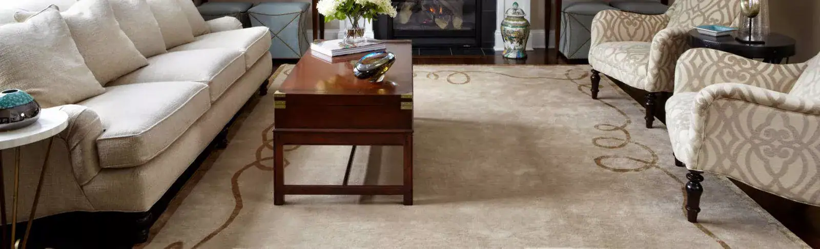 Freshly cleaned living room carpet and upholstery in a Saanich home
